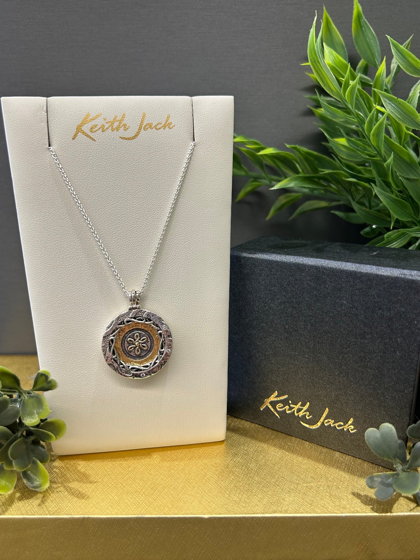 Silver and 10k Yellow Gold Eclipse Flower Pendant