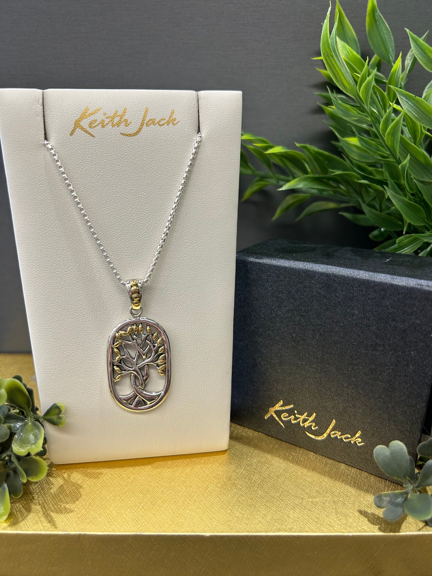 Silver and 18k Yellow Gold Tree of Life Dogtag Pendant