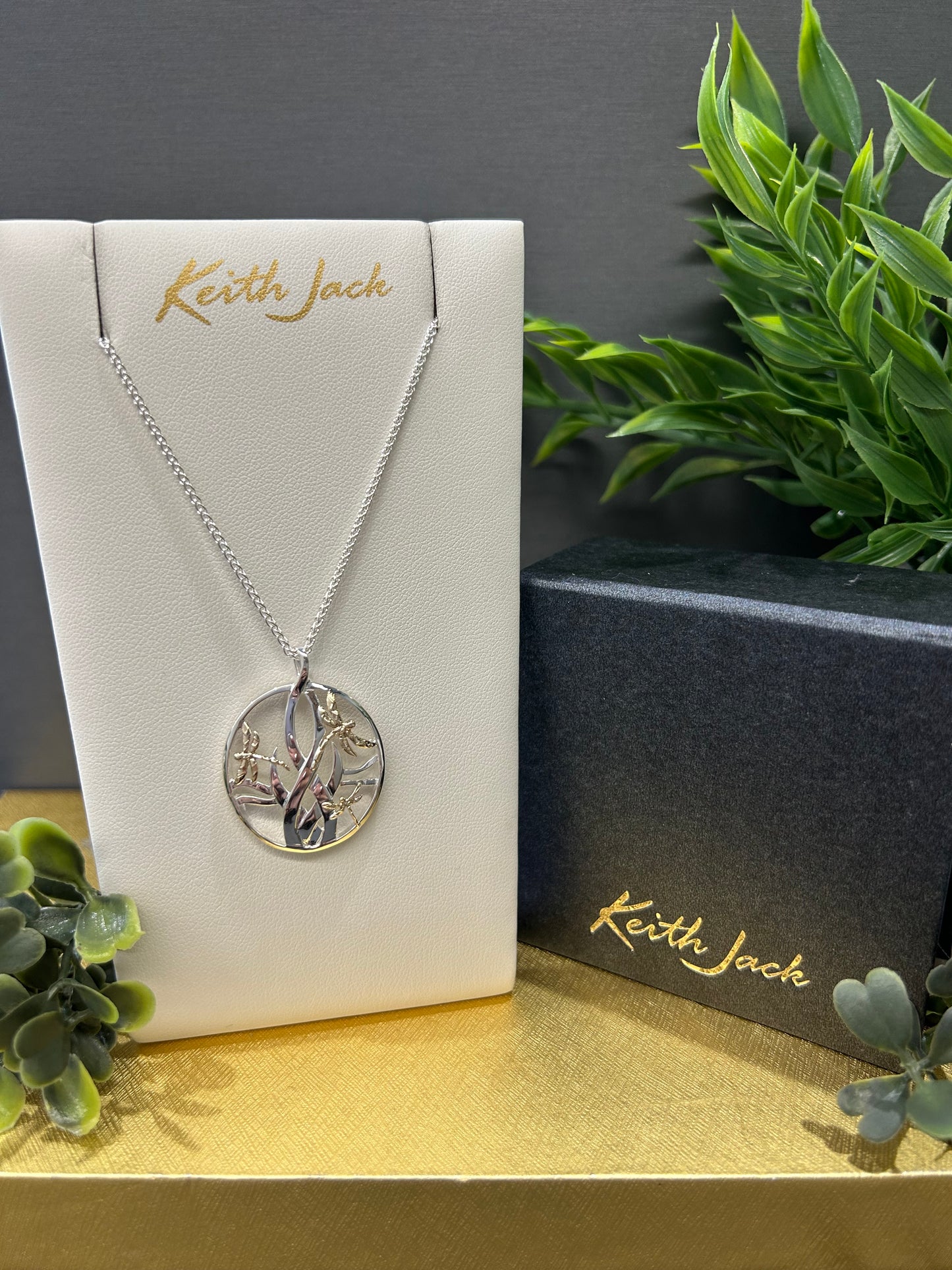 Silver and 10k Yellow Gold Dragonfly in Reeds Pendant