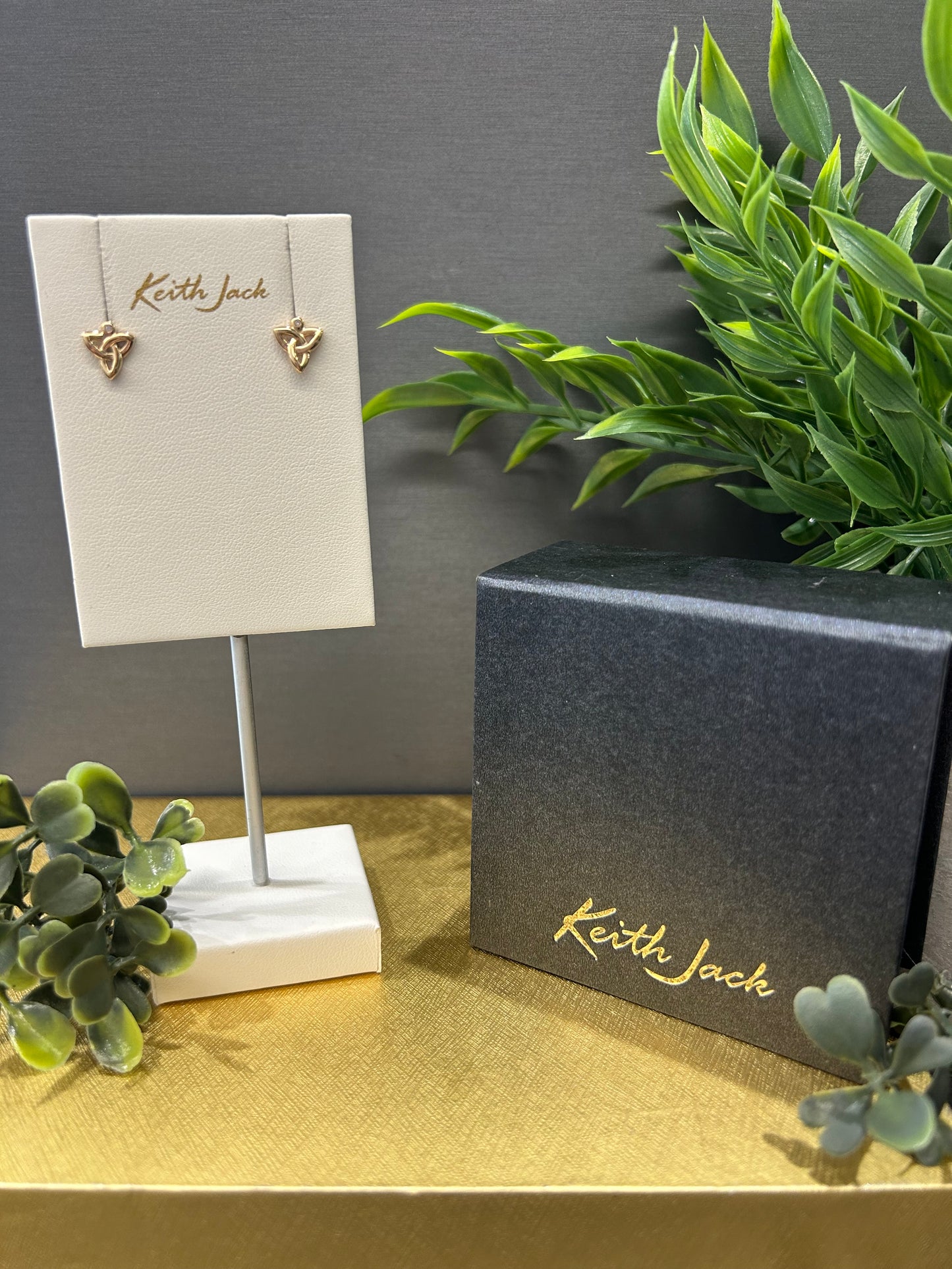 Silver and 10k Yellow Gold Trinity Knot Diamond Stud Earrings