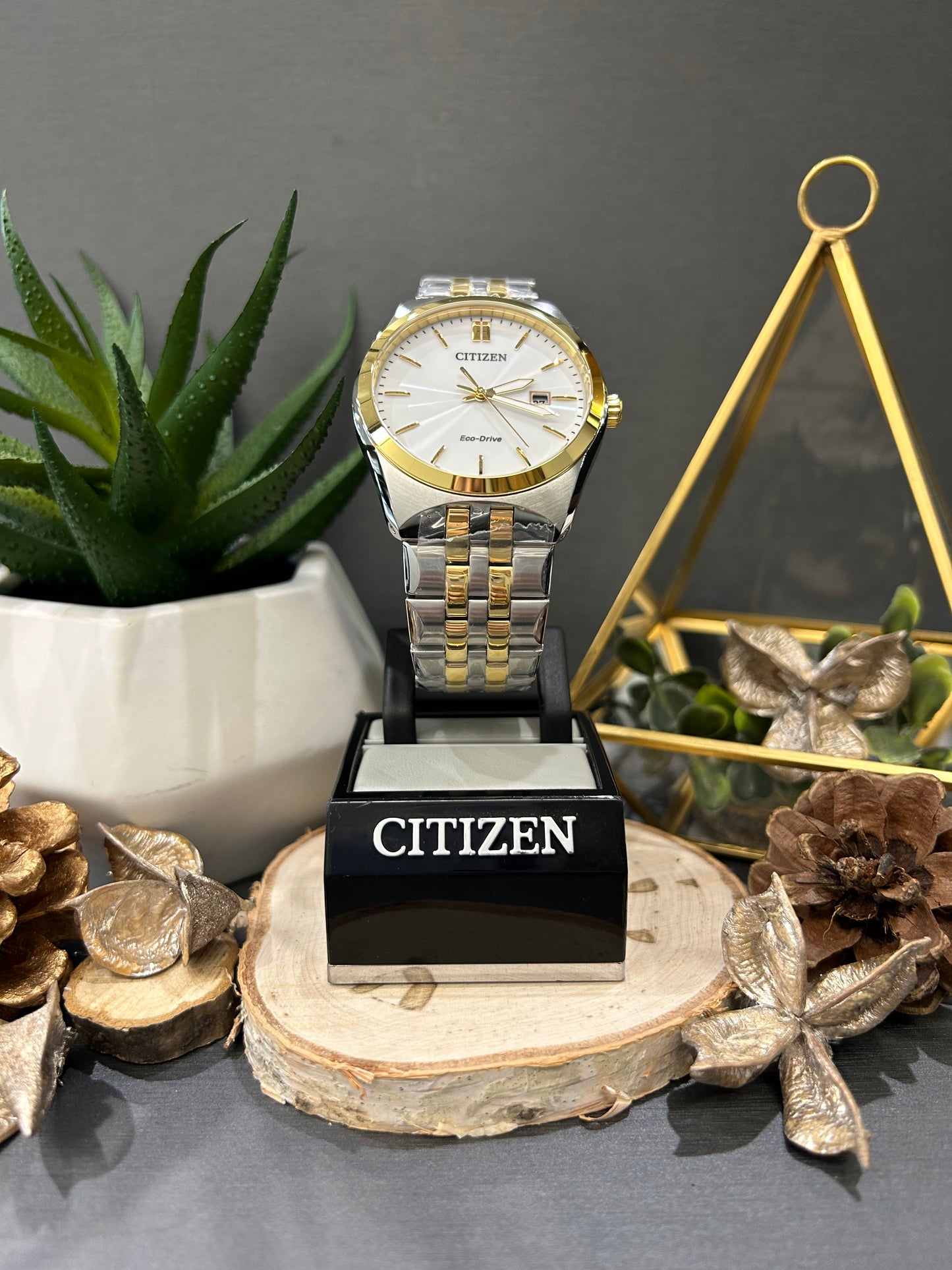 Men's Citizen Eco Drive Two-Tone White Face Watch with Metal Band