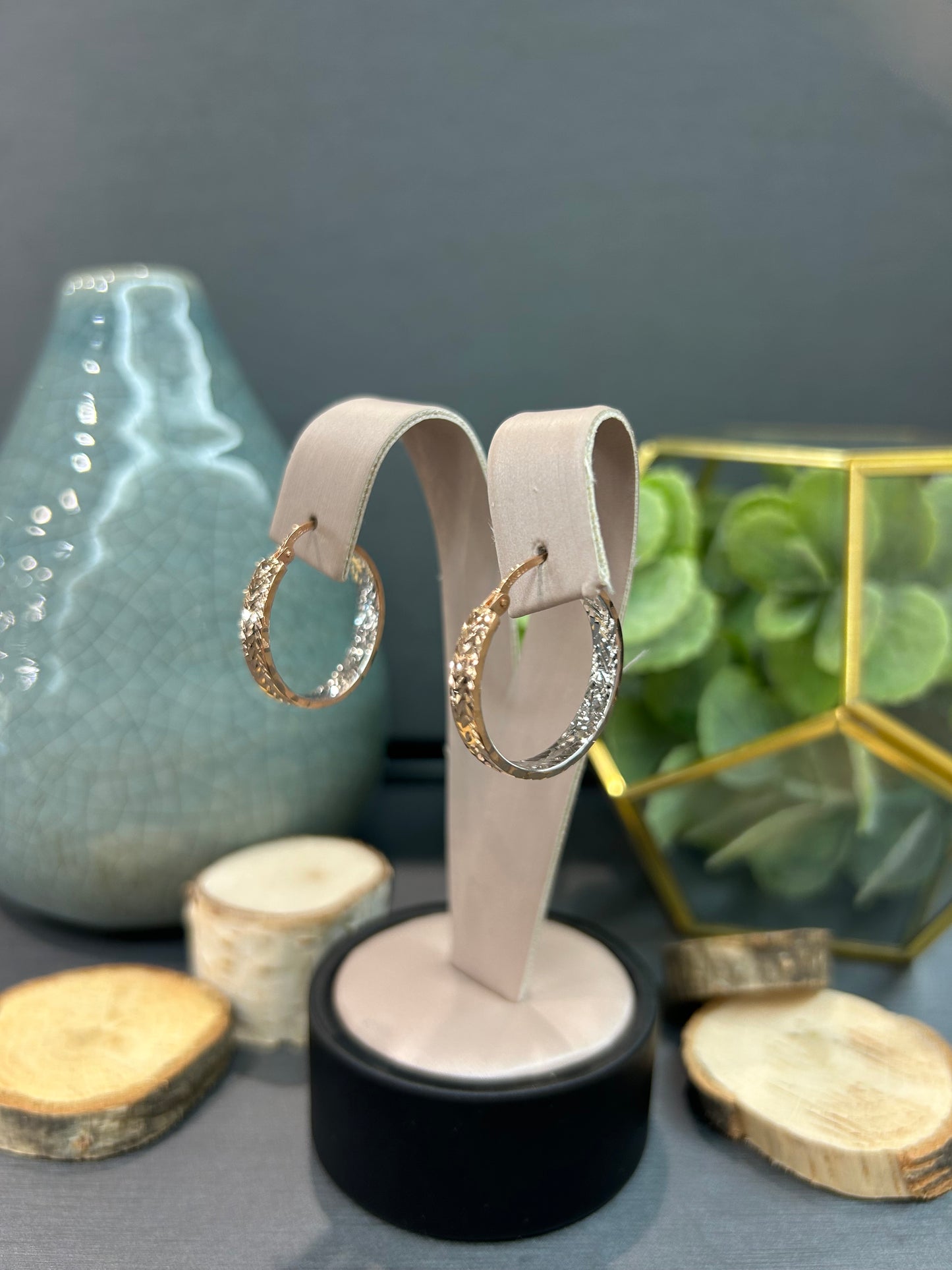10k Two-Tone Diamond Cut Inside Out Hoop Earrings