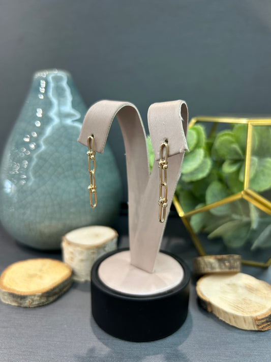 10k Yellow Gold Paperclip Four Link Dangle Stud Earrings