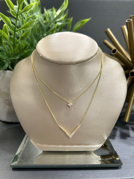 10k Gold Diamond 0.02ct Diamond Double Strand "V" Necklace