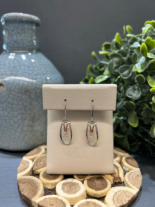 10k Two-Tone 0.17ctw Diamond Oval Dangle Earrings