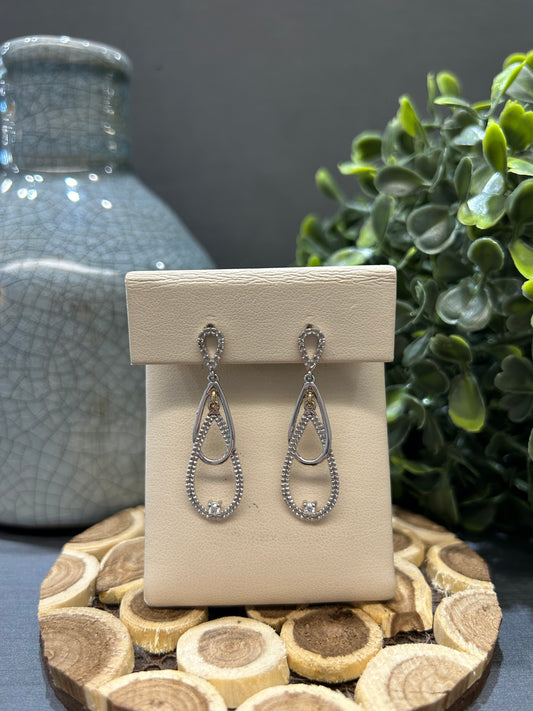 10k White Gold 0.04ct Diamond Double Teardrop Dangle Earrings