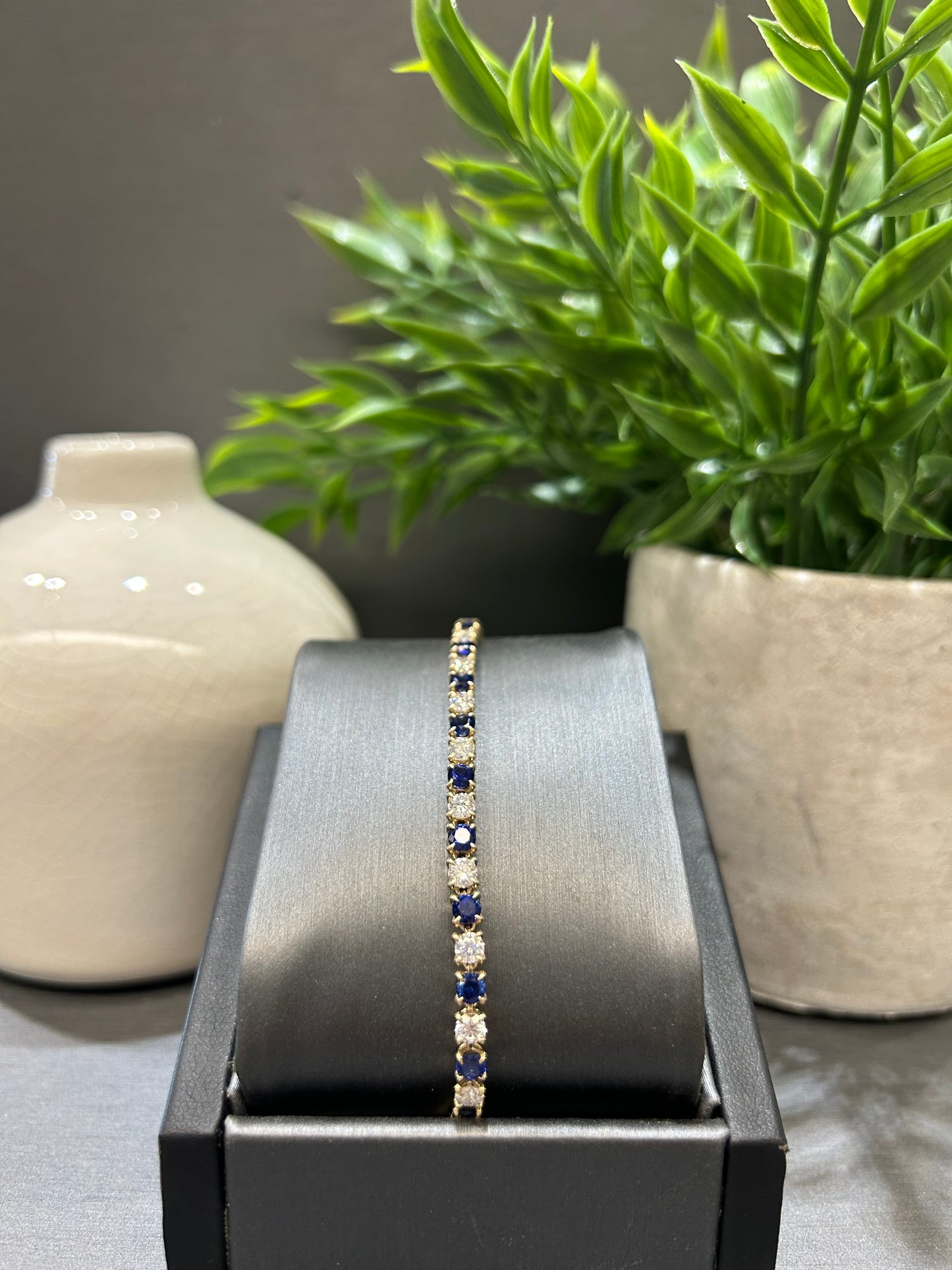 10k Yellow Gold 3.40ctw Lab Diamond and Sapphire Tennis Bracelet