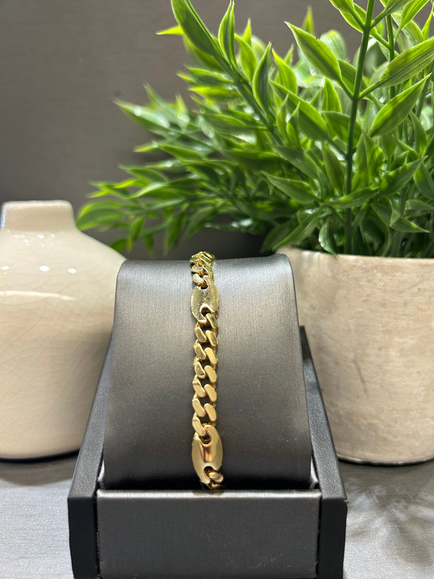 10k Yellow Gold Fancy Curb Cubic Accent Bracelet