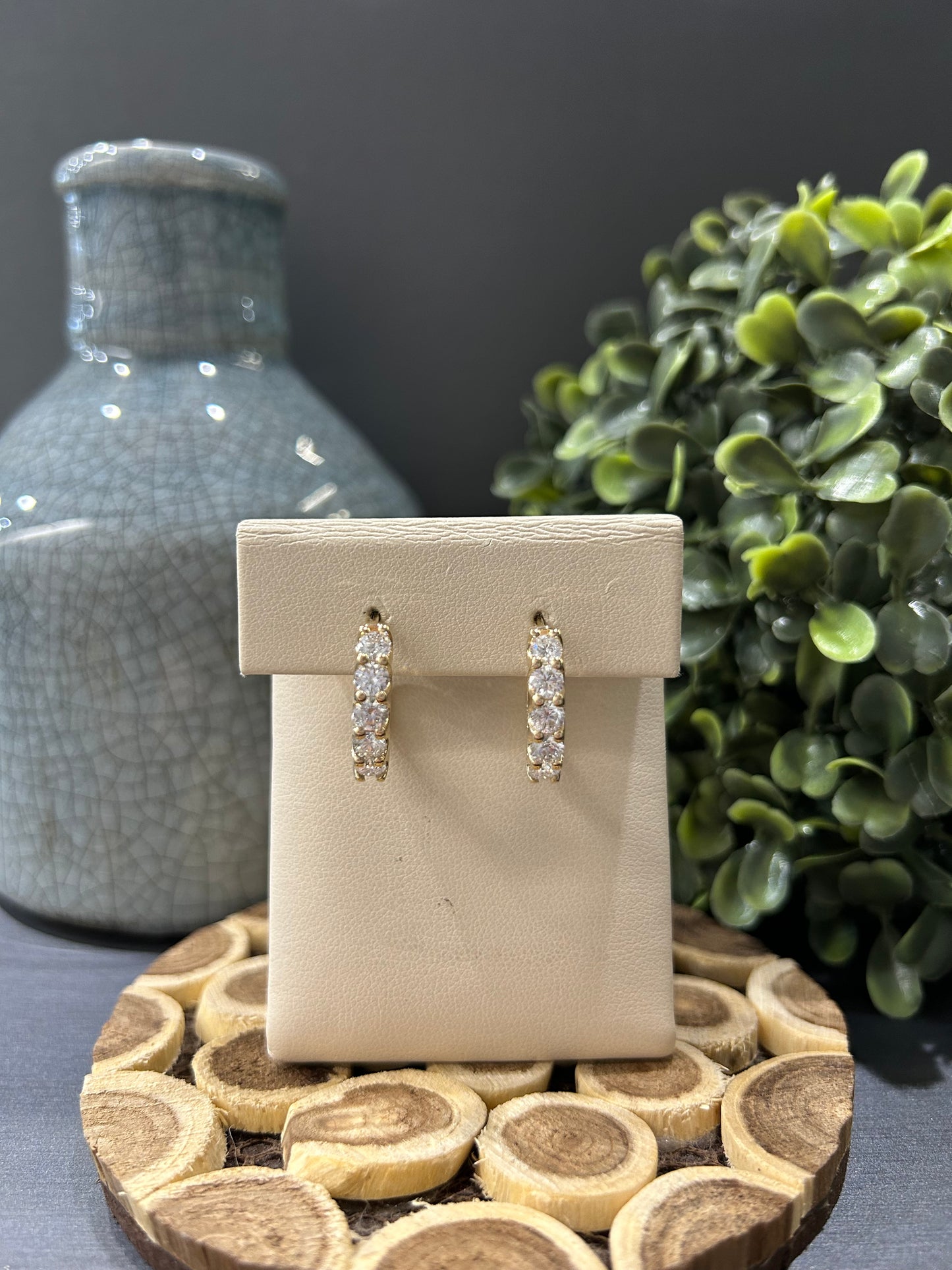 14k Yellow Gold Lab Diamond Shared Prong Hoop Earrings