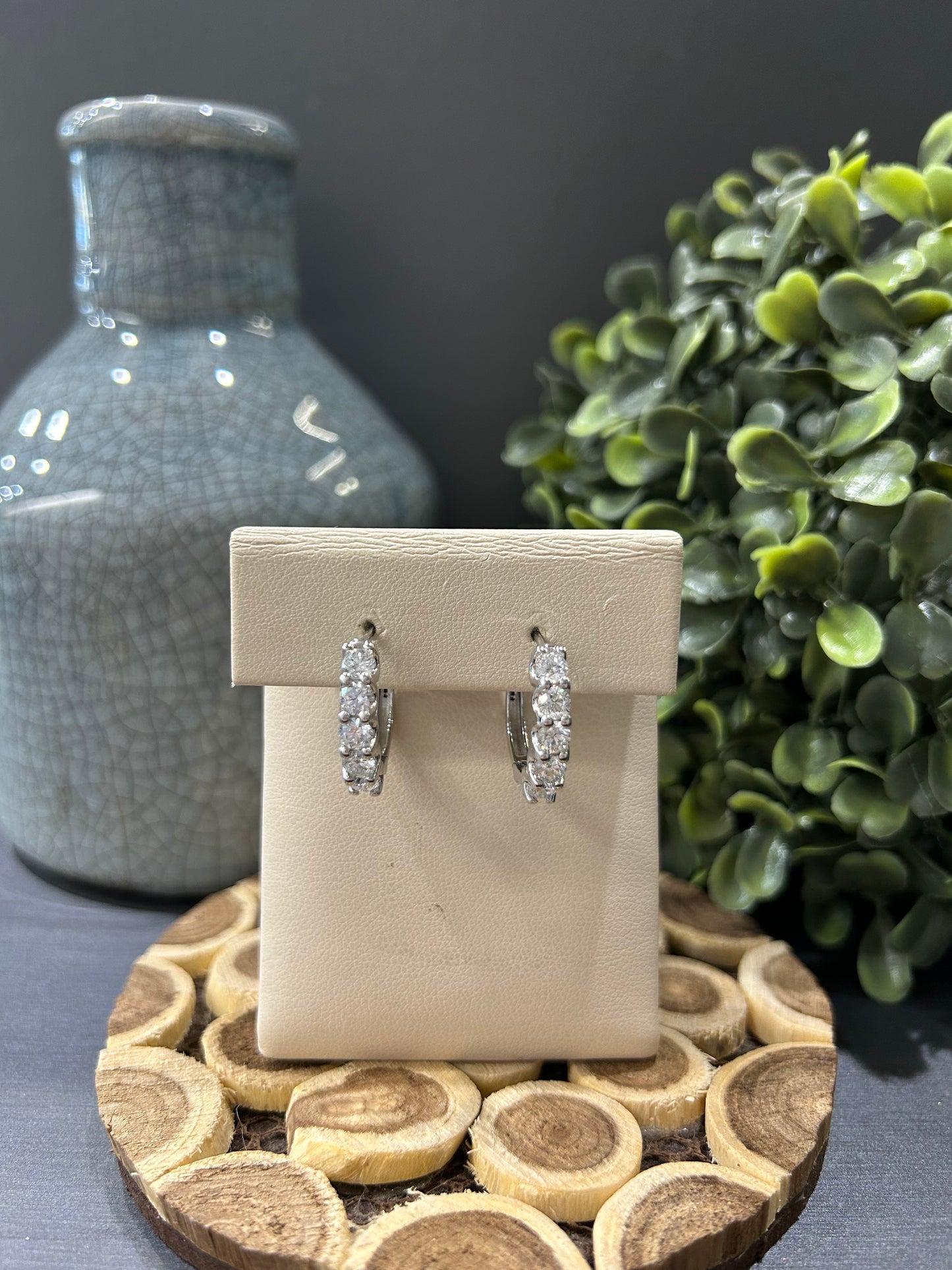 14k White Gold Lab Diamond Shared Prong Hoop Earrings