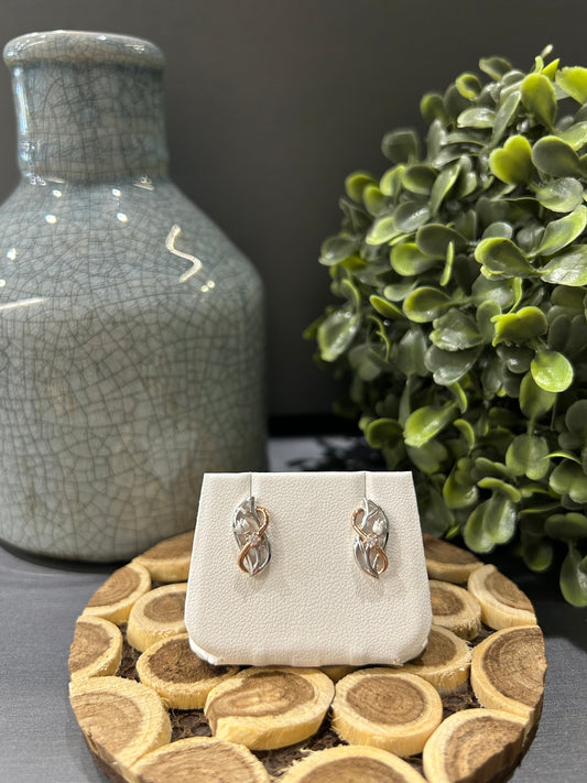 10k Two-Tone 0.06ctw Diamond Tulip Center Stud Earrings