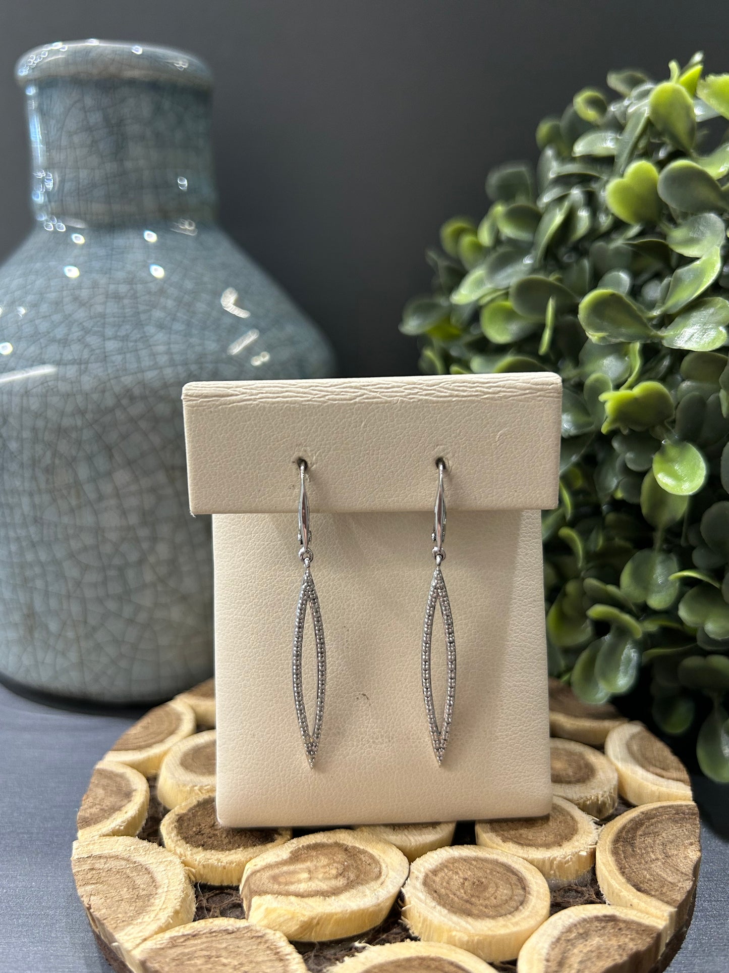 10k White Gold 0.20ctw Diamond Marquise Shape Open Dangle Earrings