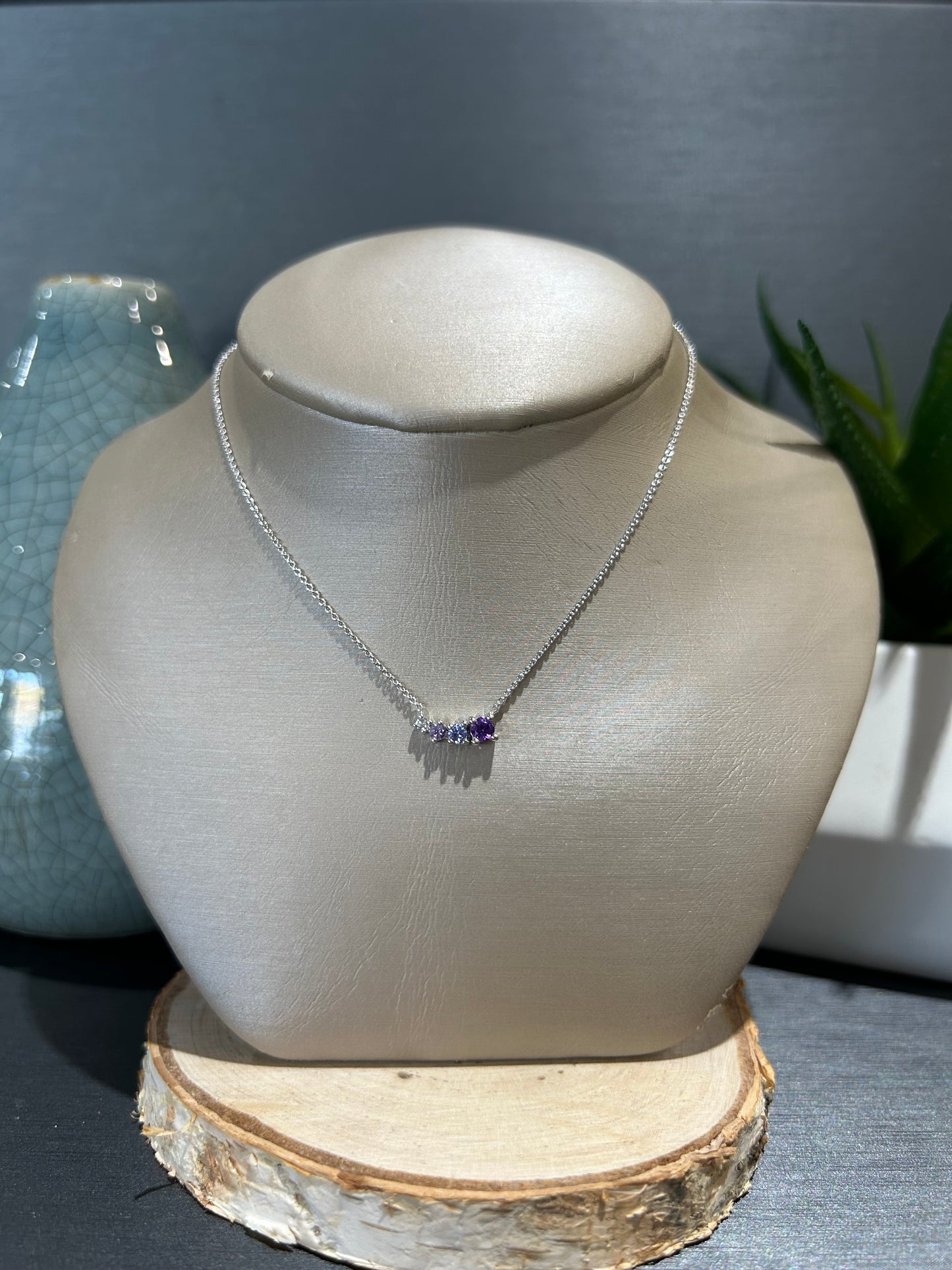 10k White Gold Amethyst and Tanzanite Necklace