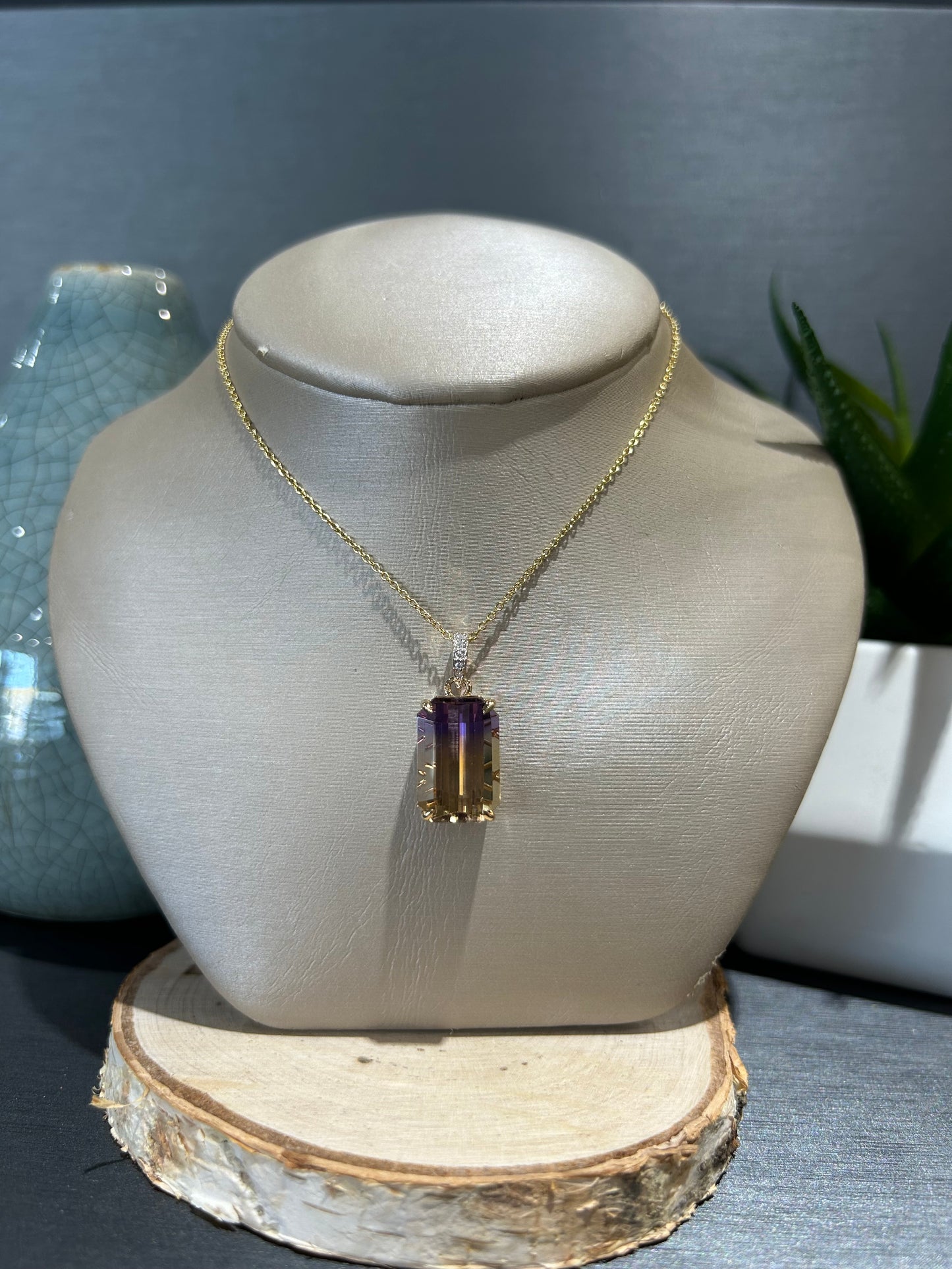14k Yellow Gold Rectangle Ametrine Pendant
