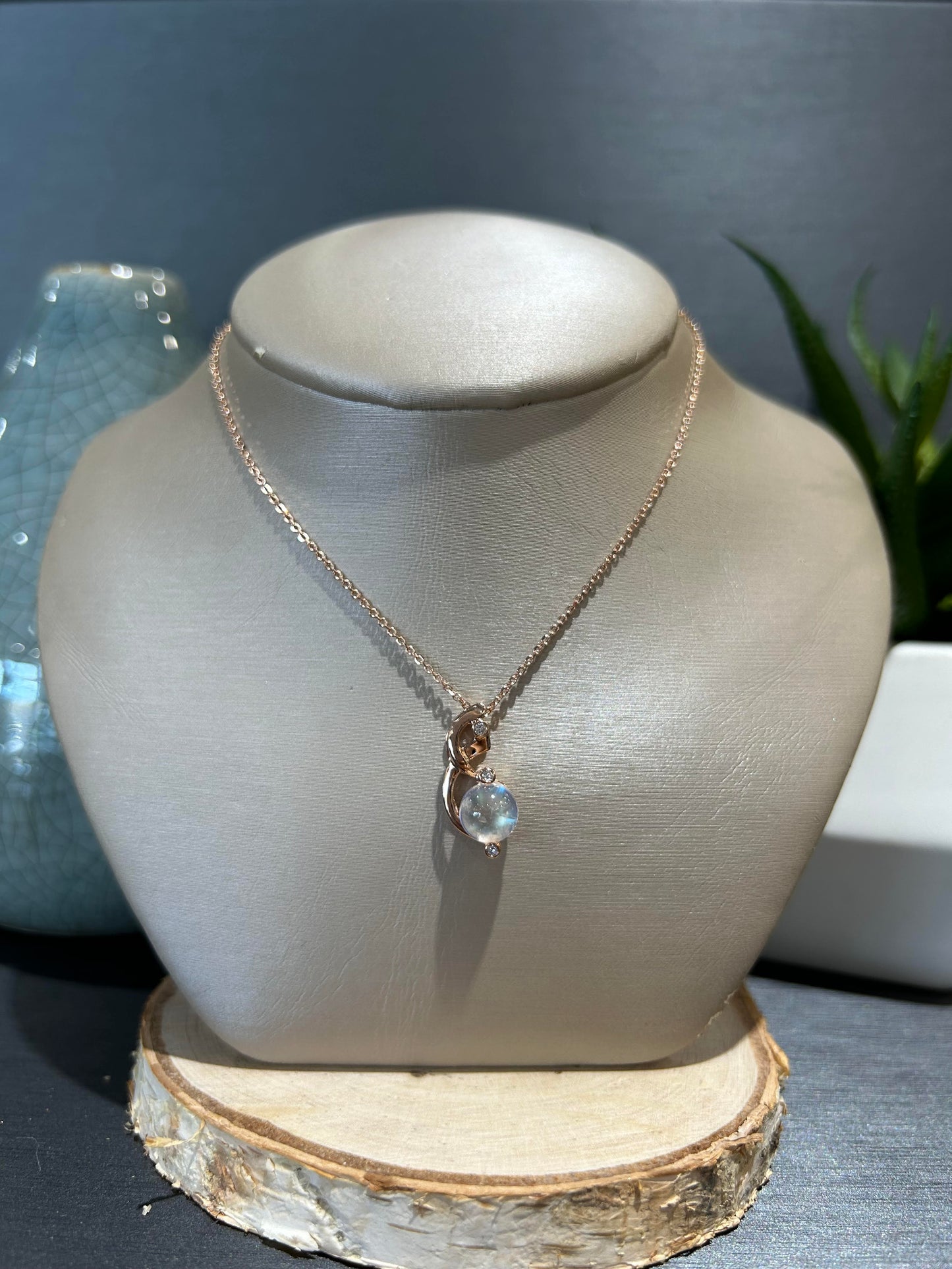 14k Rose Gold Moonstone Diamond Accent Pendant