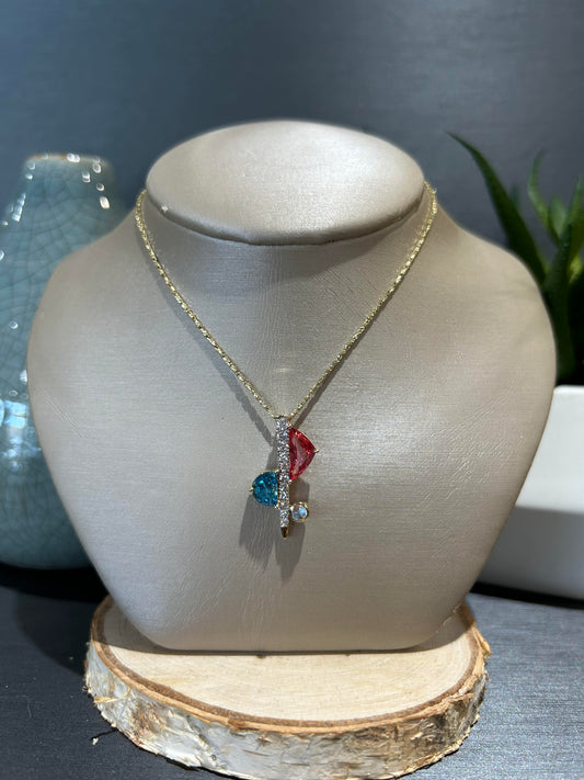 14k Yellow Gold Topaz, Moonstone, and Sapphire Pendant