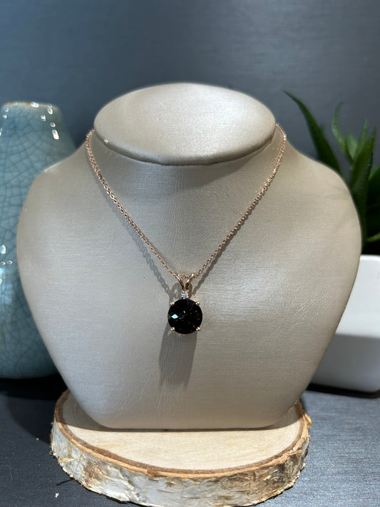 14k Rose Gold Round Smokey Quartz Pendant