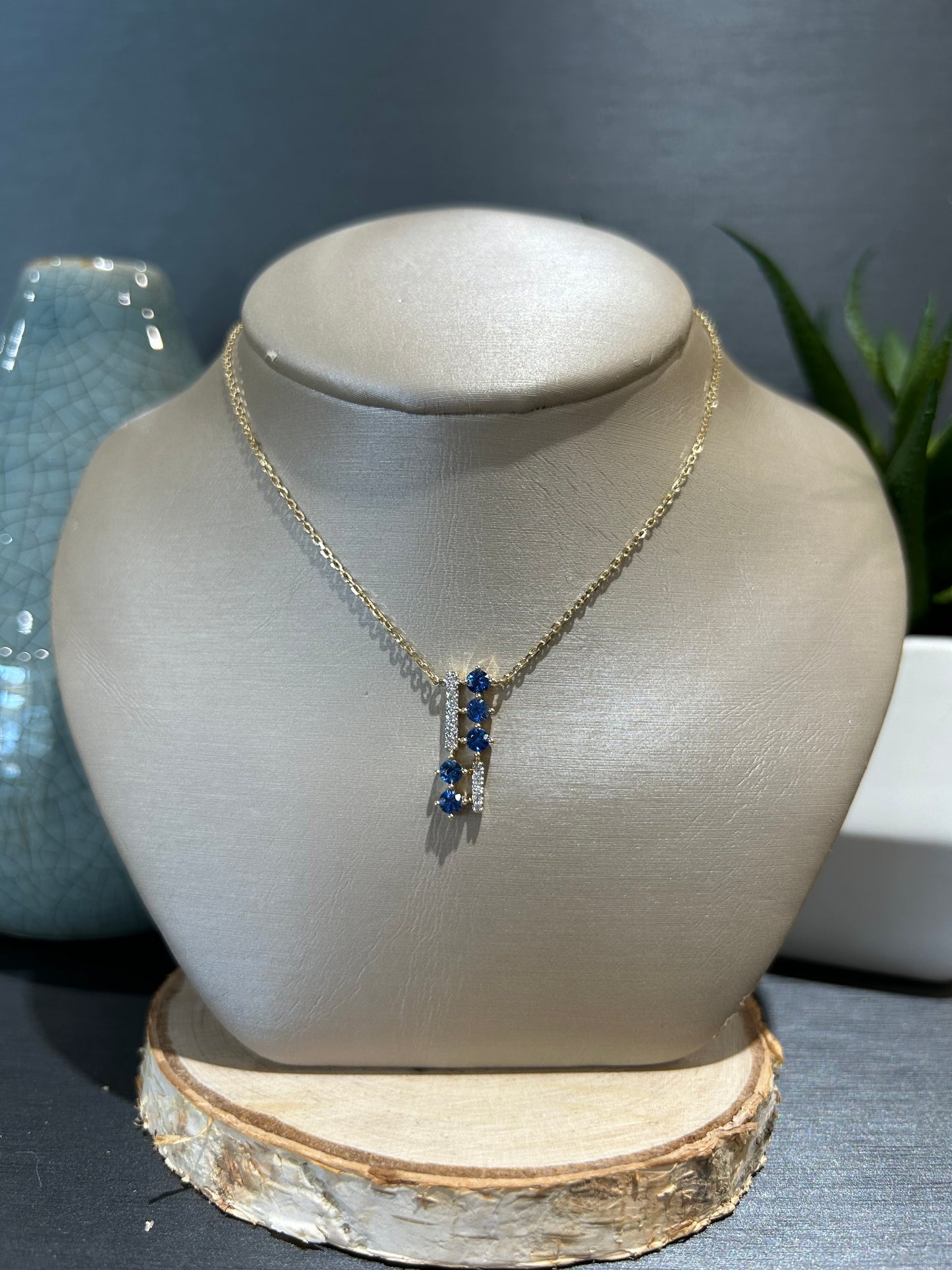 14k Yellow Gold Sapphire Double Bar Necklace