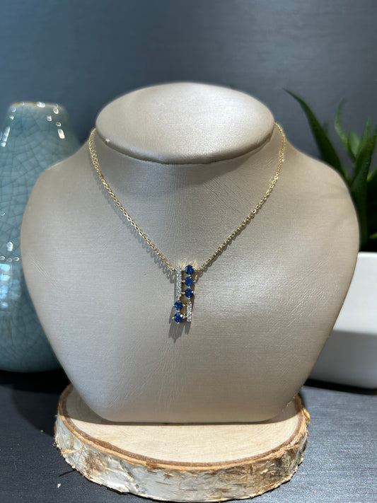 14k Yellow Gold Sapphire Double Bar Necklace