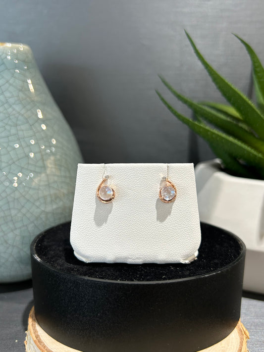 14k Rose Gold Moonstone Diamond Accent Stud Earrings