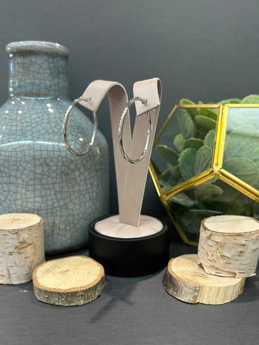 10k White Gold Polished Round Hoop Earrings