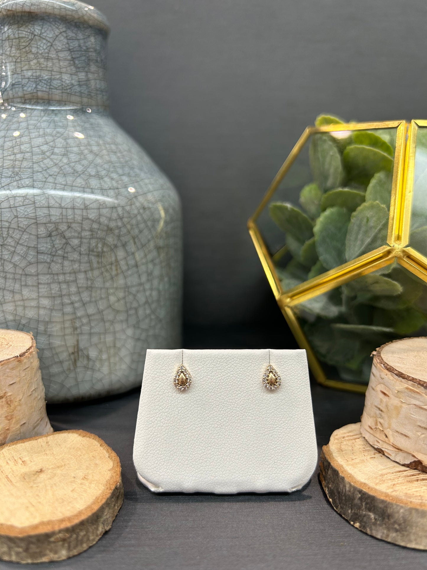 10k Yellow Gold 0.11ctw Diamond Halo Teardrop Stud Earrings