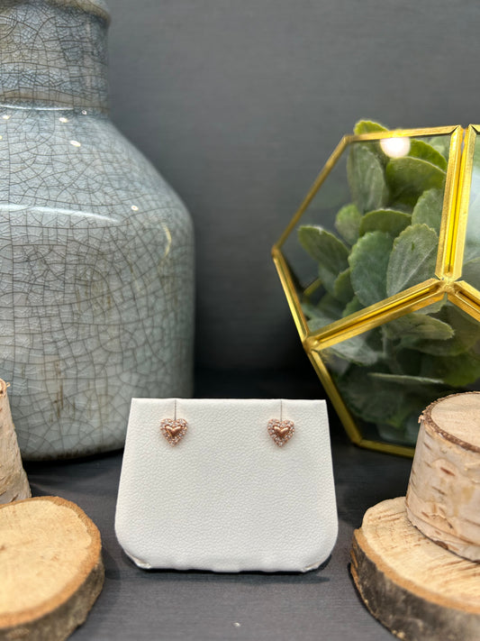 10k Rose Gold 0.10ctw Diamond Halo Heart Stud Earrings