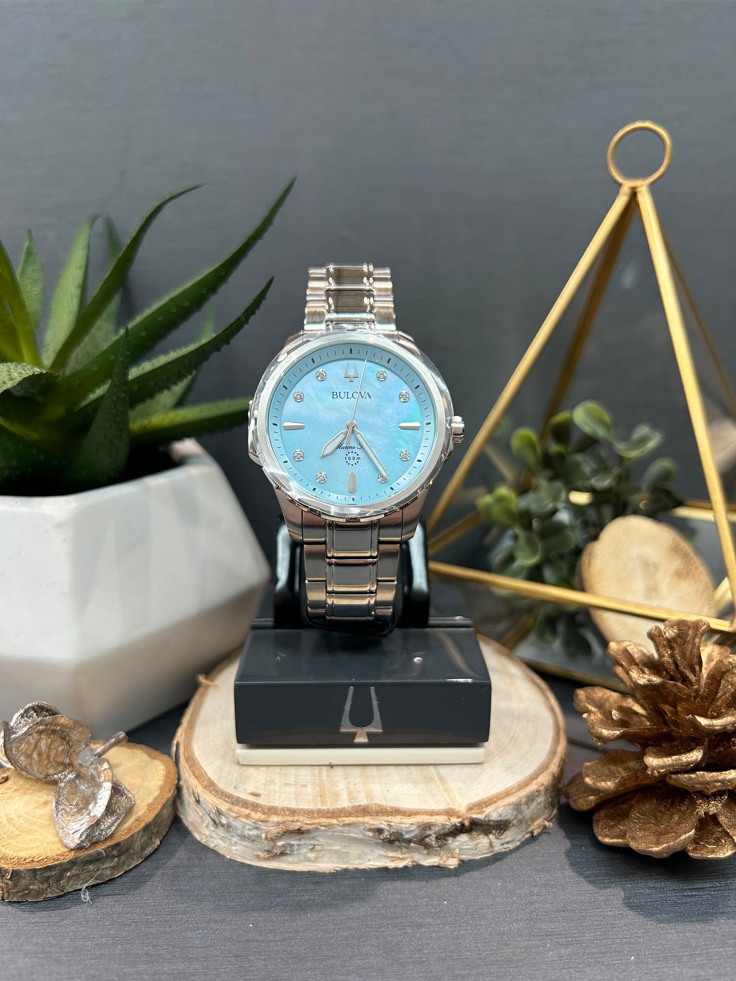 Women's Bulova Mother of Pearl Diamond Watch Face with Metal Band