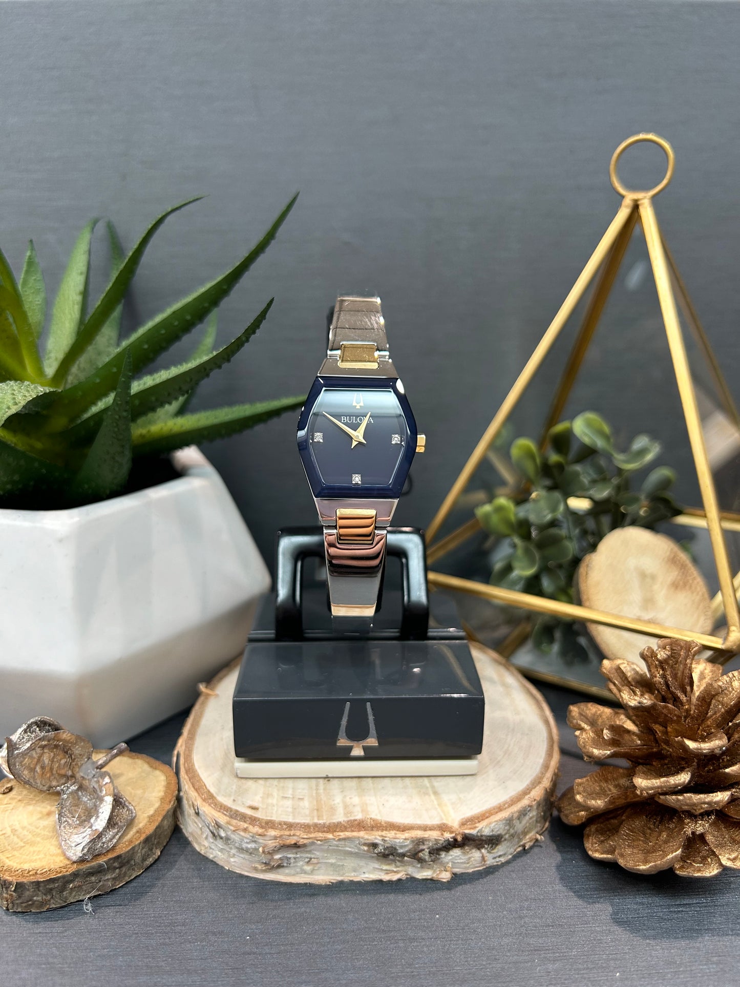 Women's Bulova Two-Tone Plain Diamond Watch Face with Metal Band