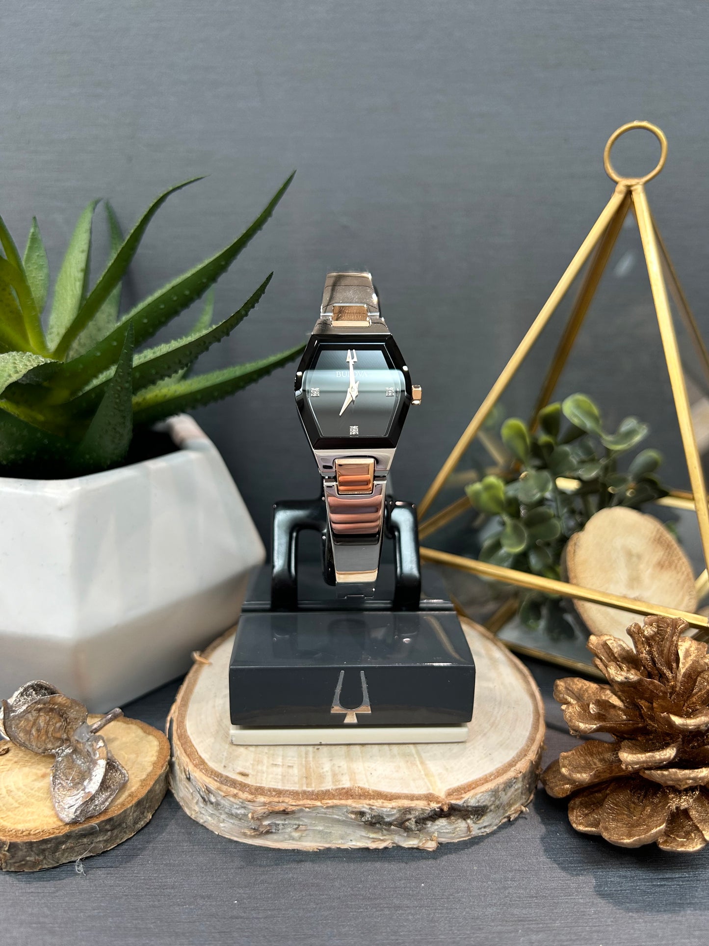 Women's Bulova Two-Tone Plain Diamond Watch Face with Metal Band