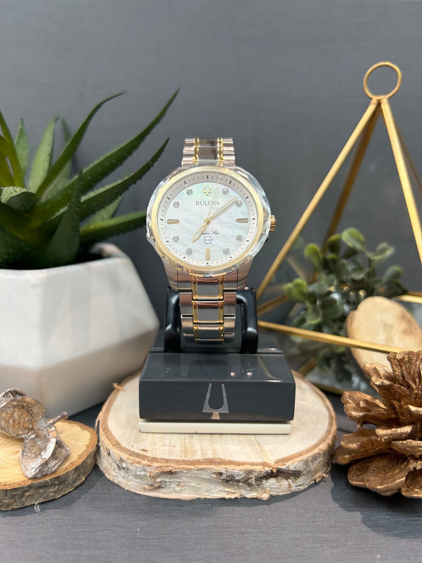 Women's Bulova Mother of Pearl Diamond Watch Face with Metal Band