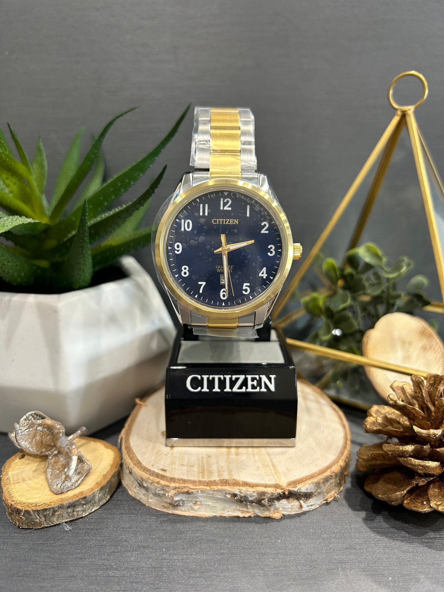 Men's Citizen Two-Tone Blue Watch Face with Metal Band