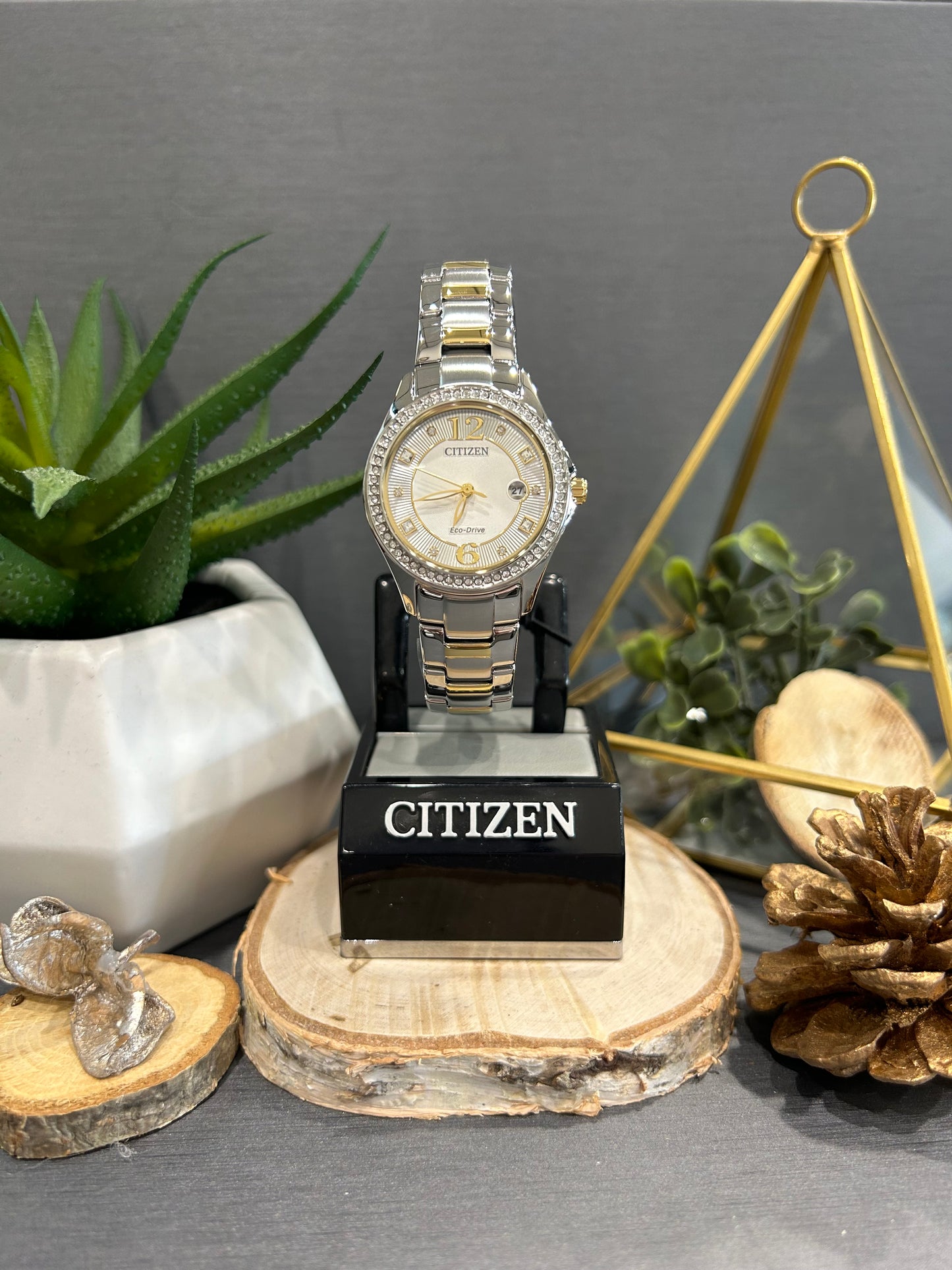 Women's Citizen Eco Drive Crystal Accent Watch Face with Metal Band