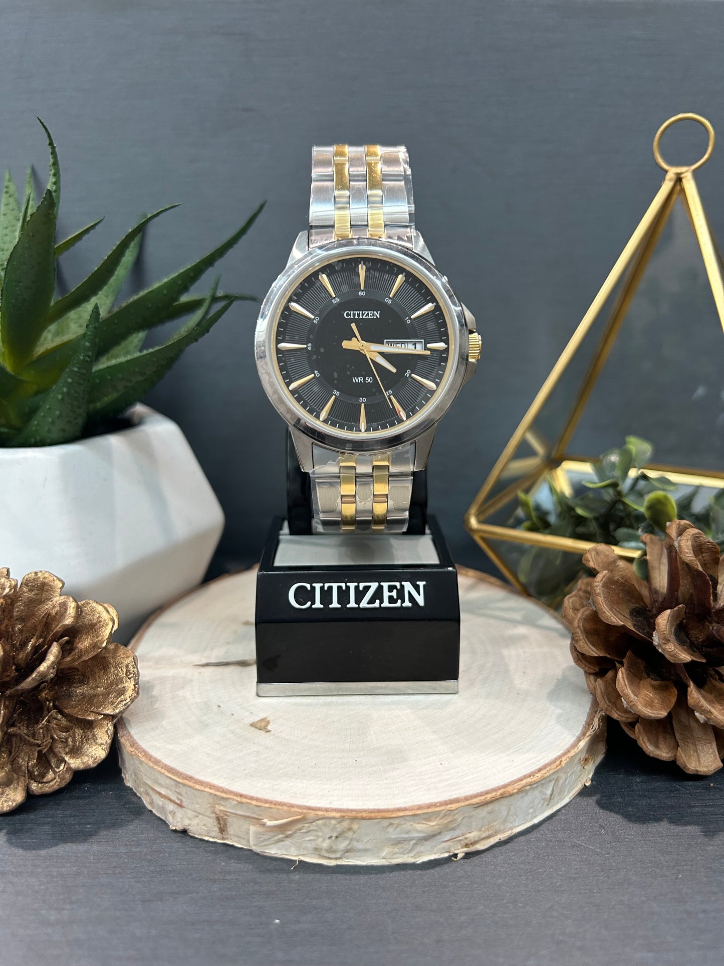 Men's Citizen Black Watch Face with Metal Band