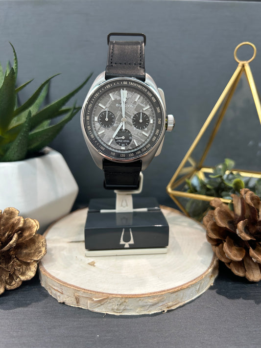 Men's Bulova Lunar Pilot Meteorite Watch with Black Leather Band