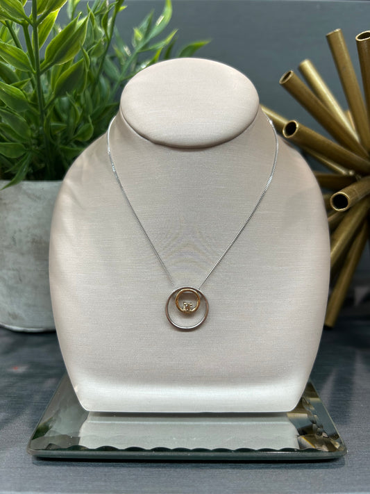 10k Two Tone 0.07ct Brown Diamond Circle Pendant