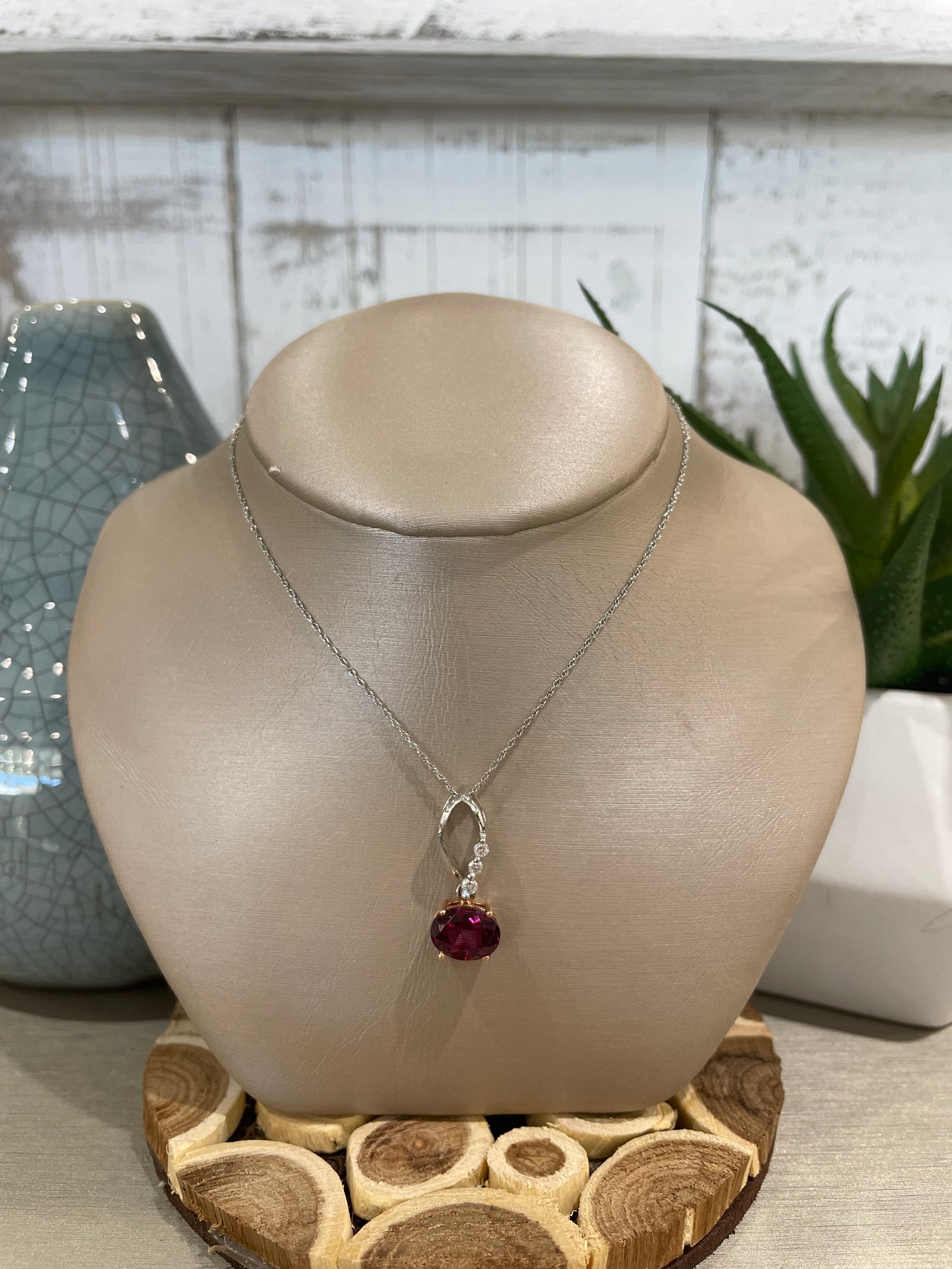 14k Two-Tone Oval Gemstone Pendant