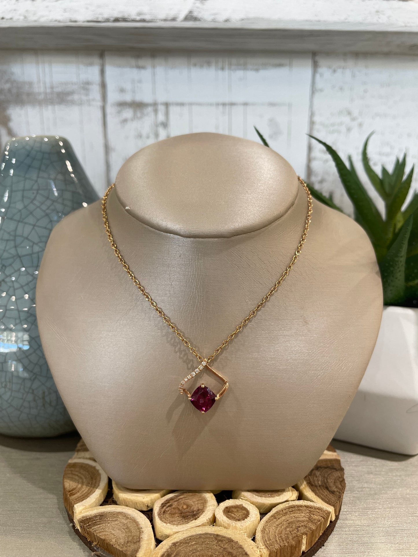 14k Rose Gold Square Rhodolite Twist Pendant