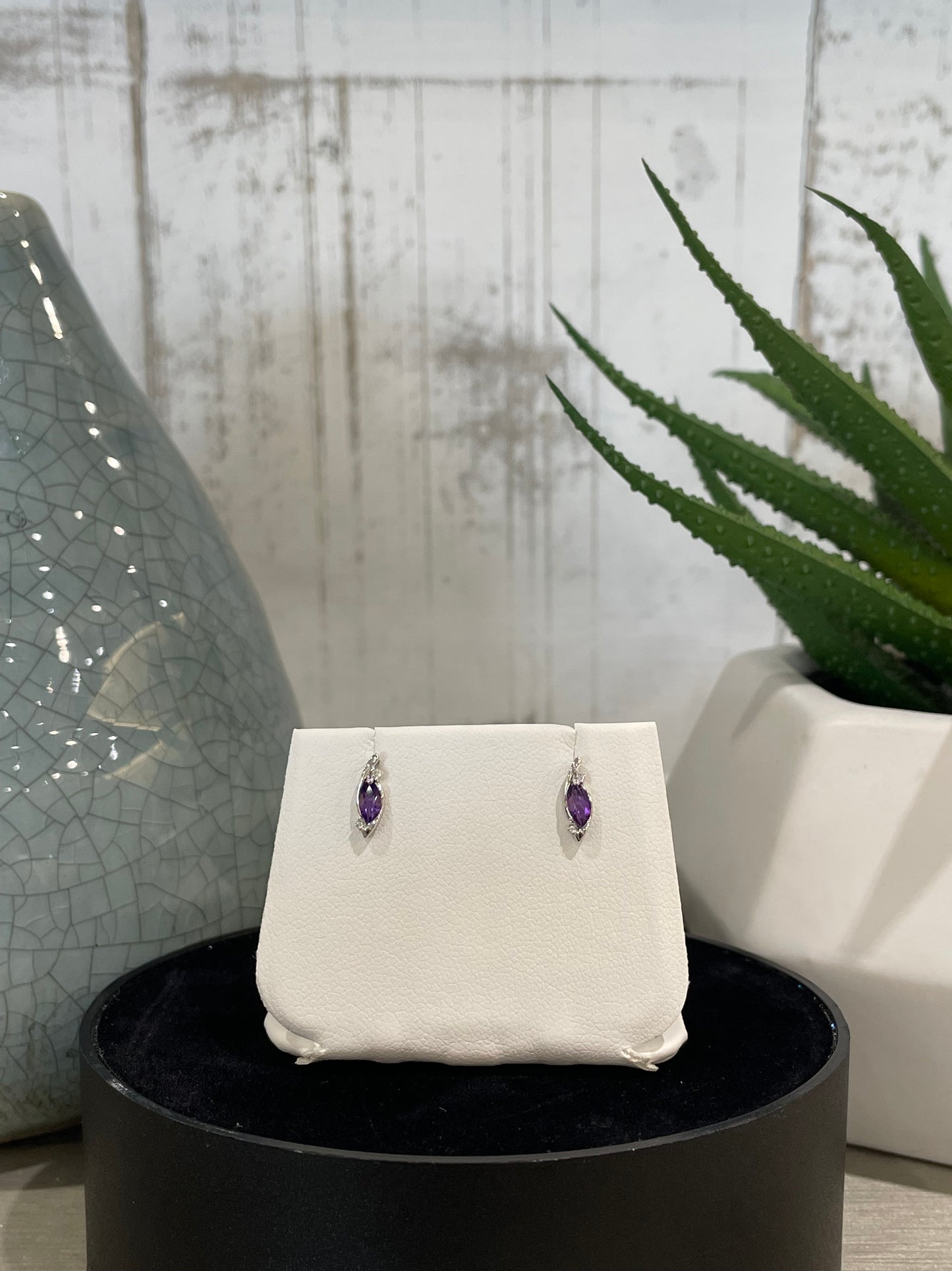 10k White Gold Marquise Gemstone Stud Earrings