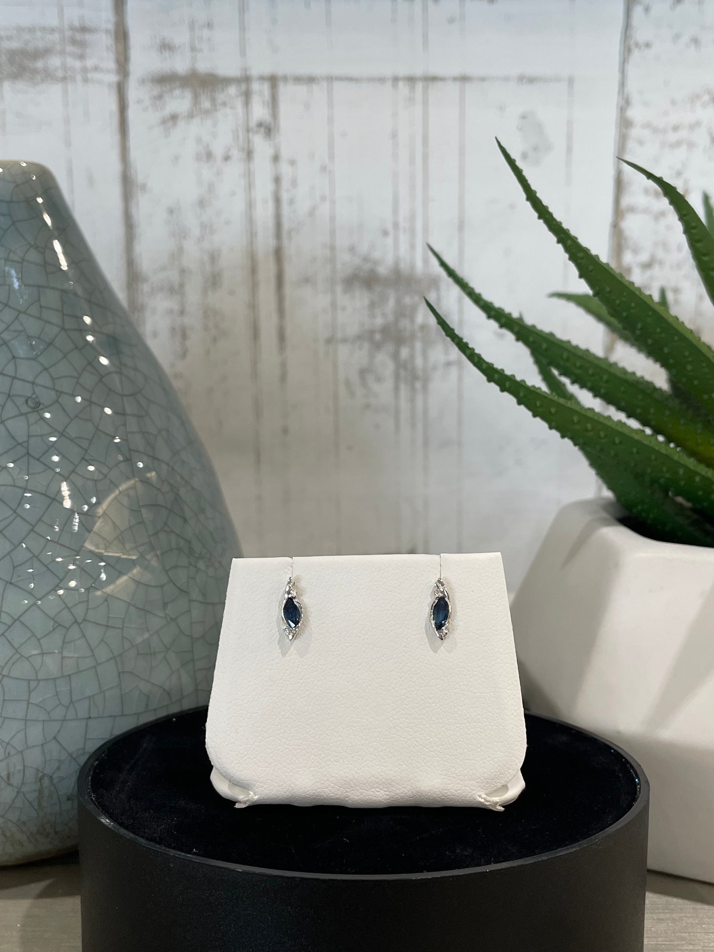 10k White Gold Marquise Gemstone Stud Earrings