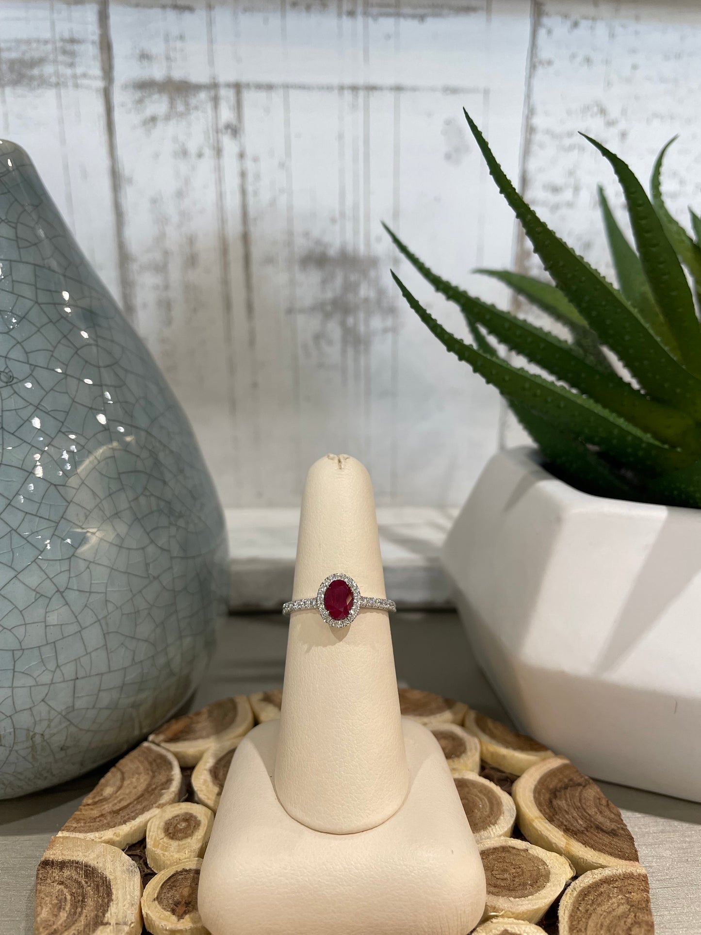 10k White Gold Oval Ruby Halo Ring