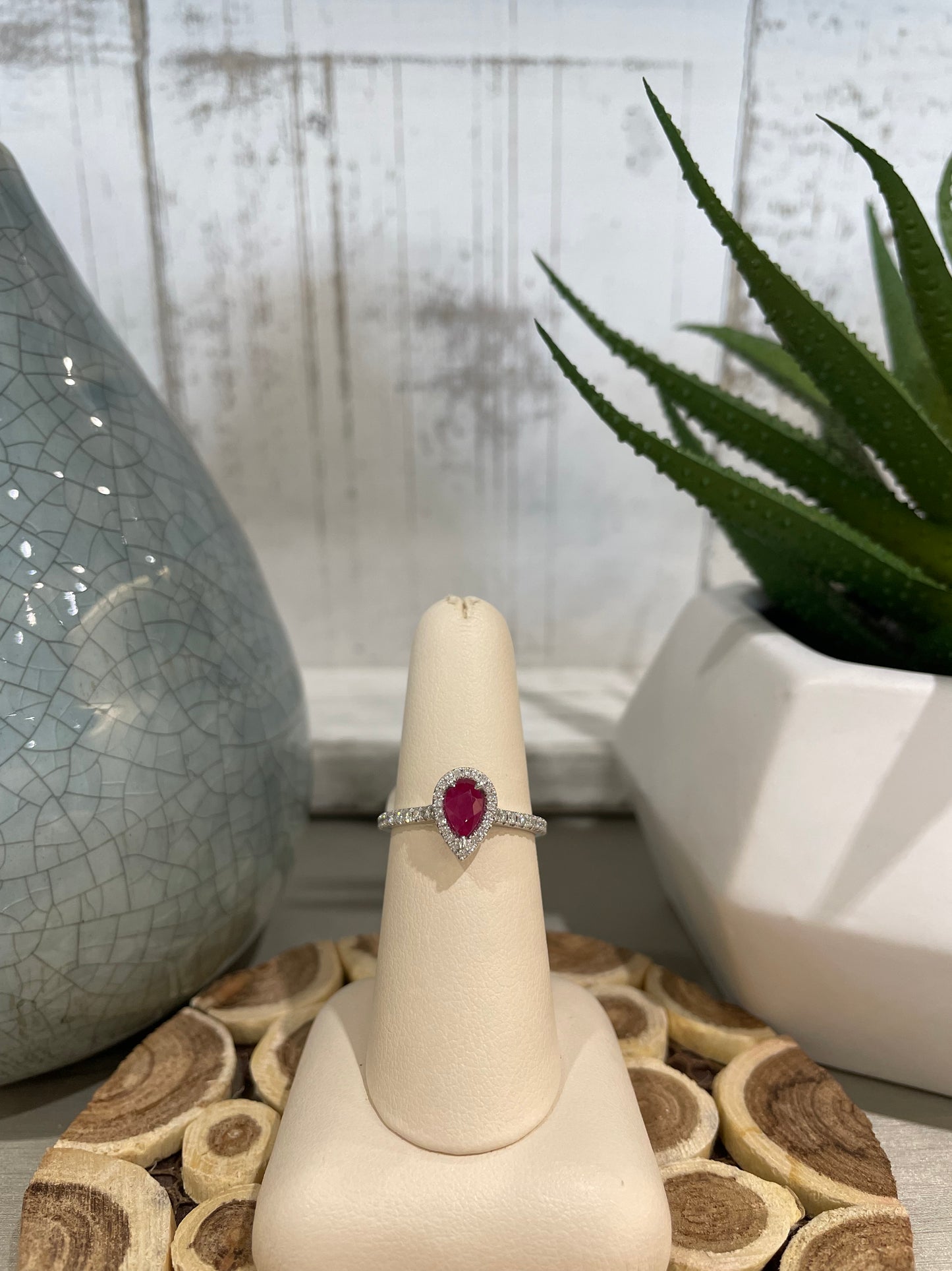 10k White Gold Pear Gemstone Halo Ring
