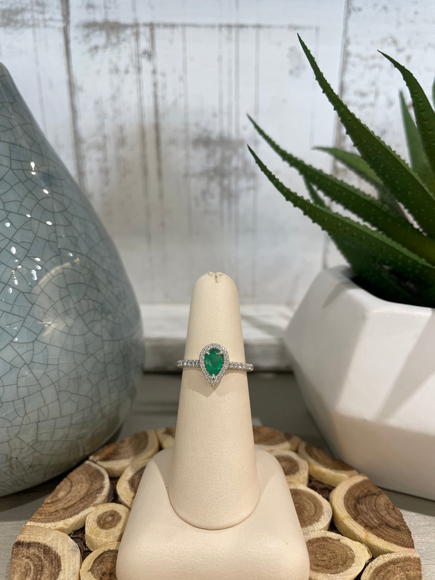 10k White Gold Pear Gemstone Halo Ring
