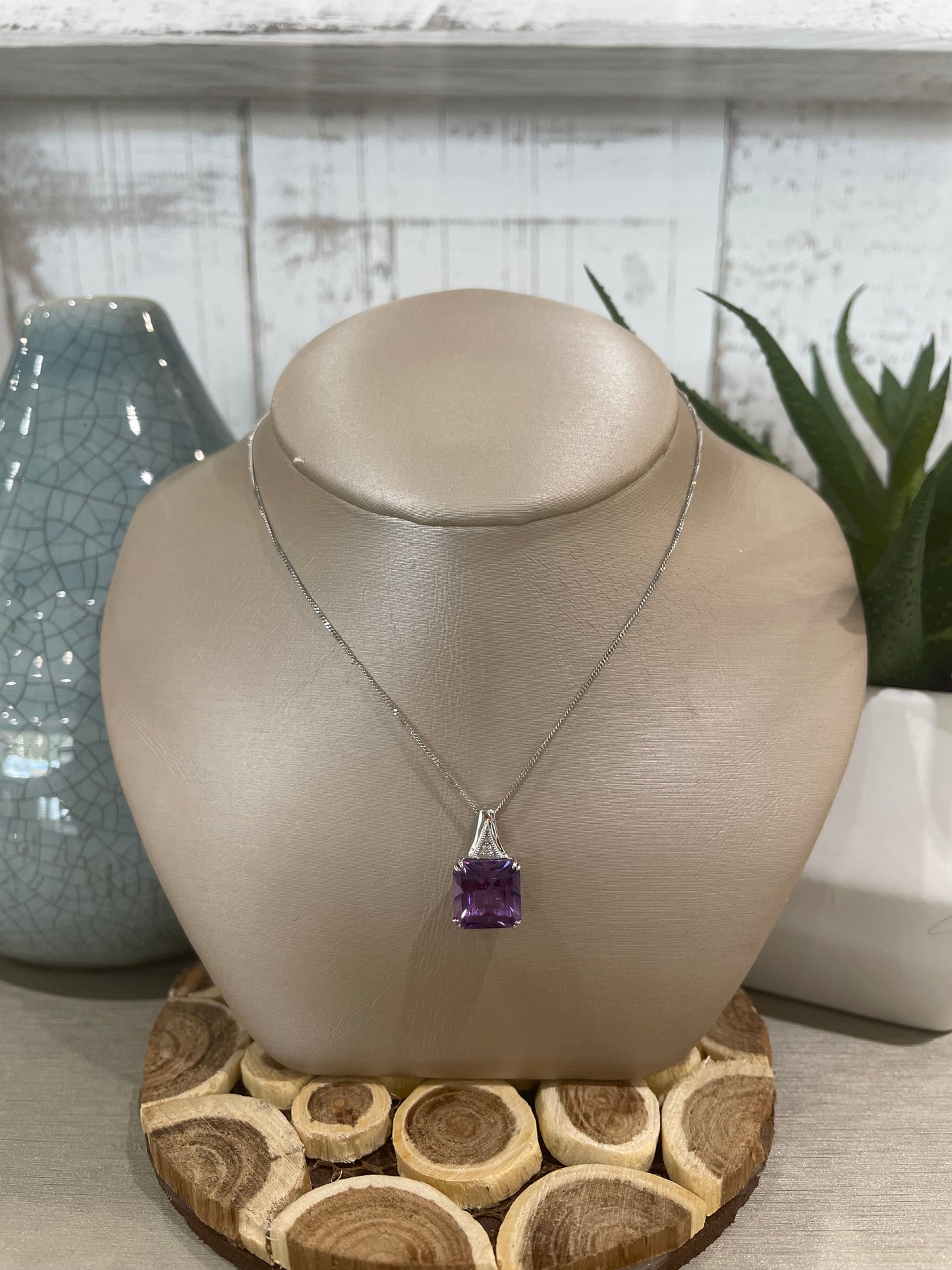 10k White Gold Princess Amethyst Pendant