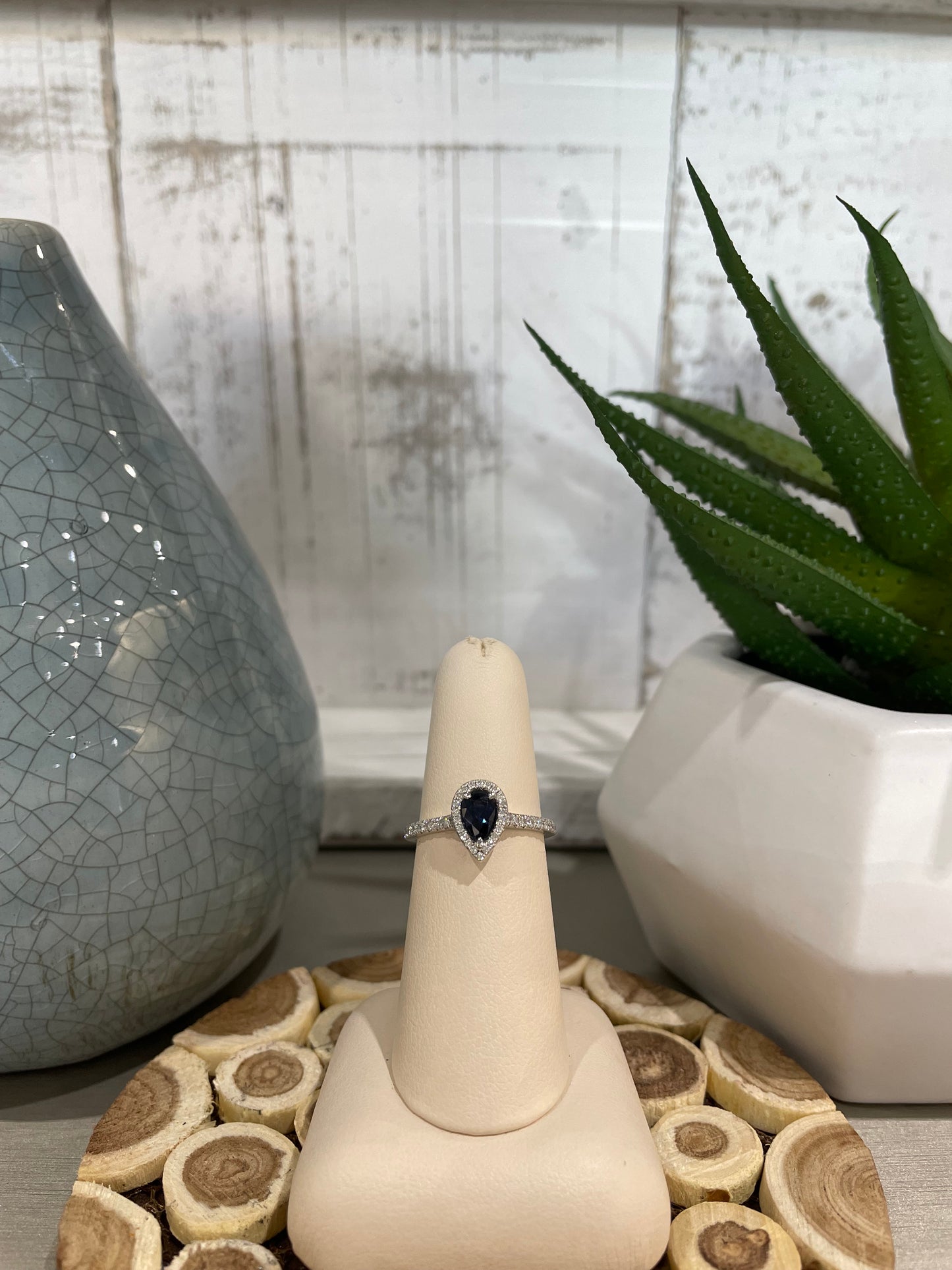 10k White Gold Pear Gemstone Halo Ring