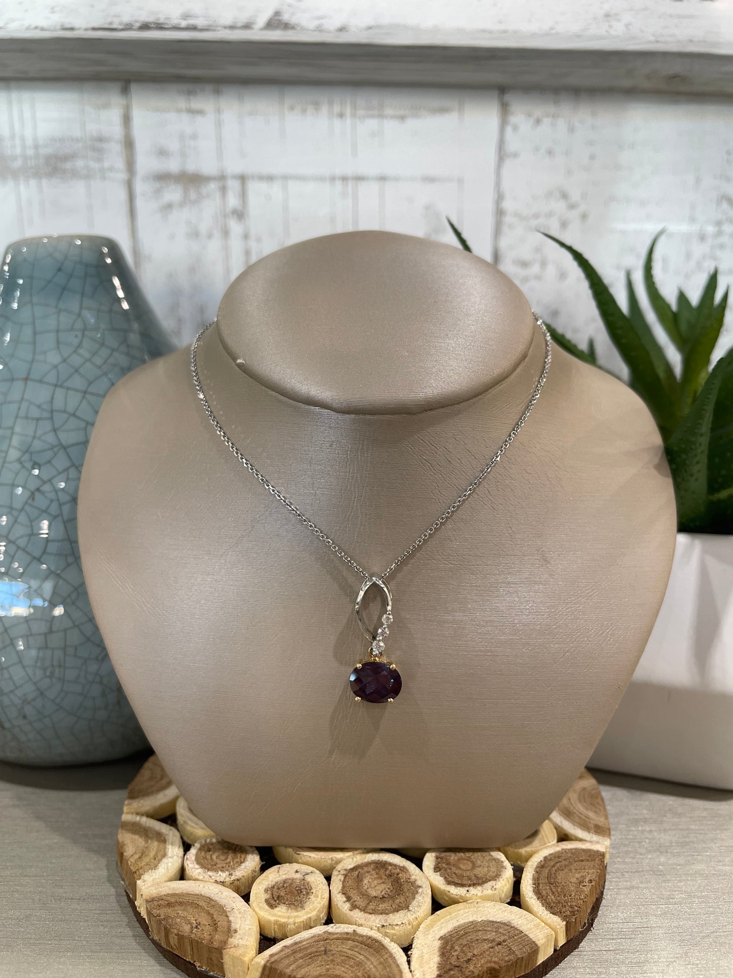 14k Two-Tone Oval Gemstone Pendant