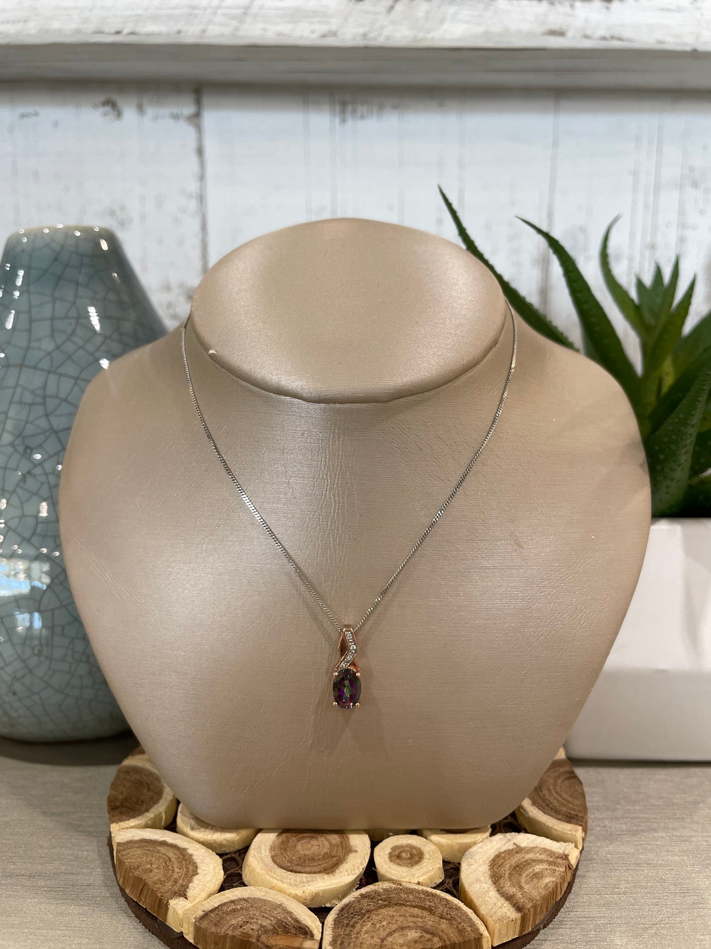 10k Rose Gold Oval Mystic Topaz Pendant