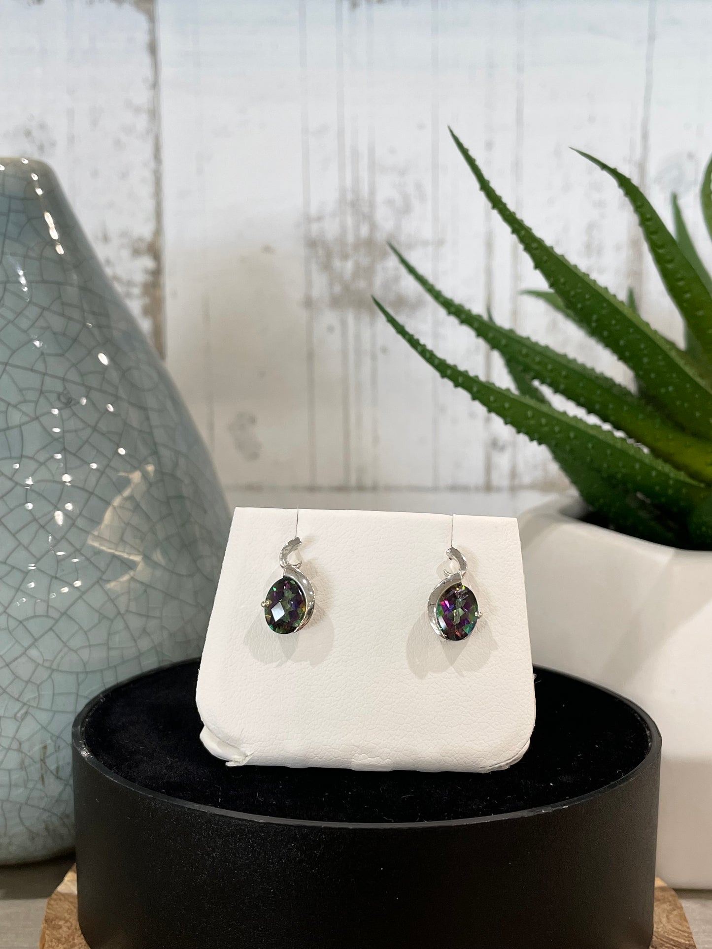 14k White Gold Oval Mystic Topaz Stud Earrings