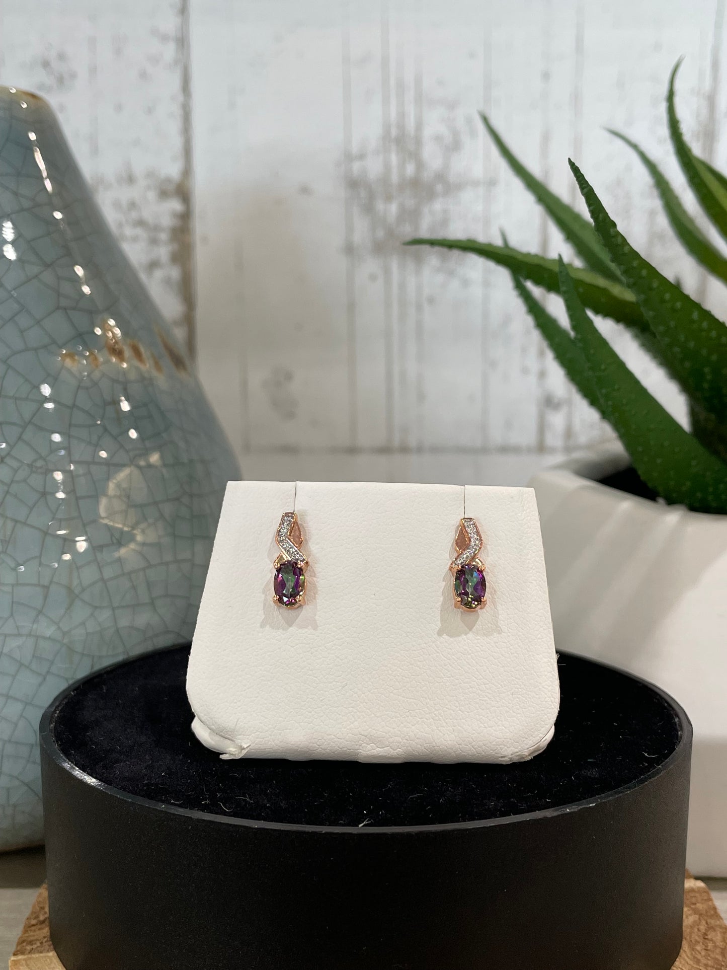10k Rose Gold Oval Mystic Topaz Stud Earrings