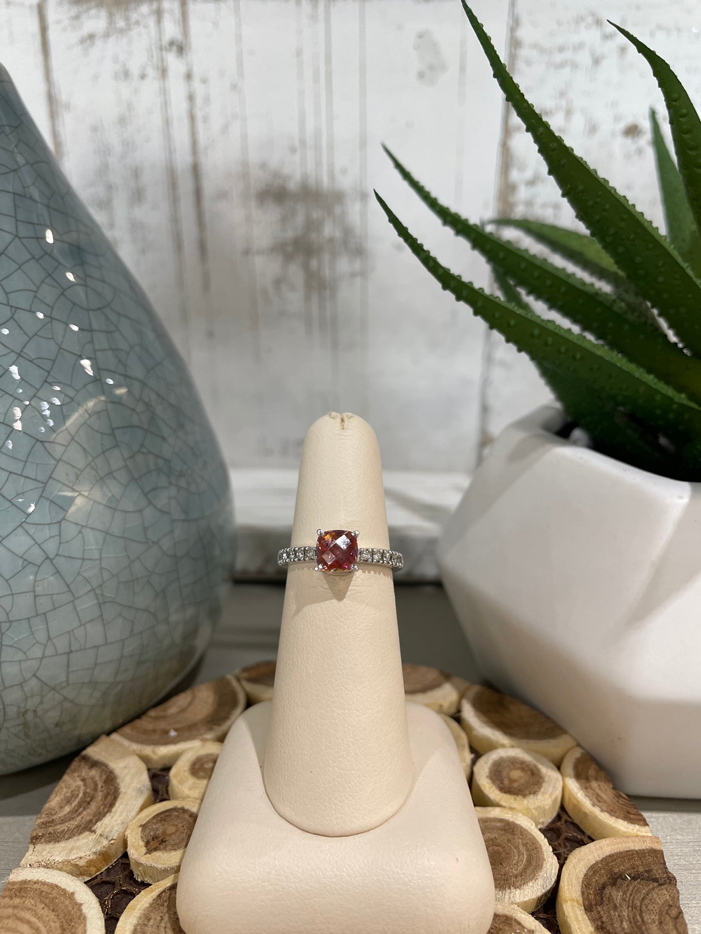 10k White Gold Square Gemstone Ring